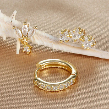3PCS Star Zircon Hoop Huggie Earrings-1