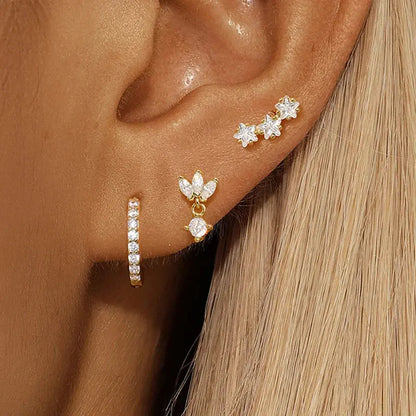 3PCS Star Zircon Hoop Huggie Earrings-0