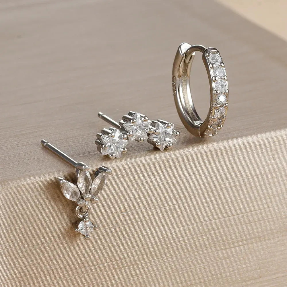 3PCS Star Zircon Hoop Huggie Earrings-6