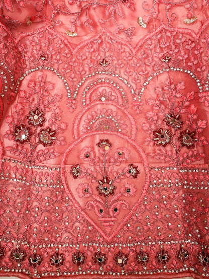 Semi-Stitched Lehenga with Soft Net Fabric & Zari Thread Work by Shreekama-4
