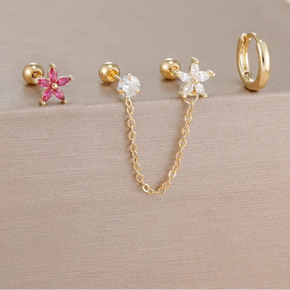 3PCS Zircon Flower Ear Stud Earrings-9
