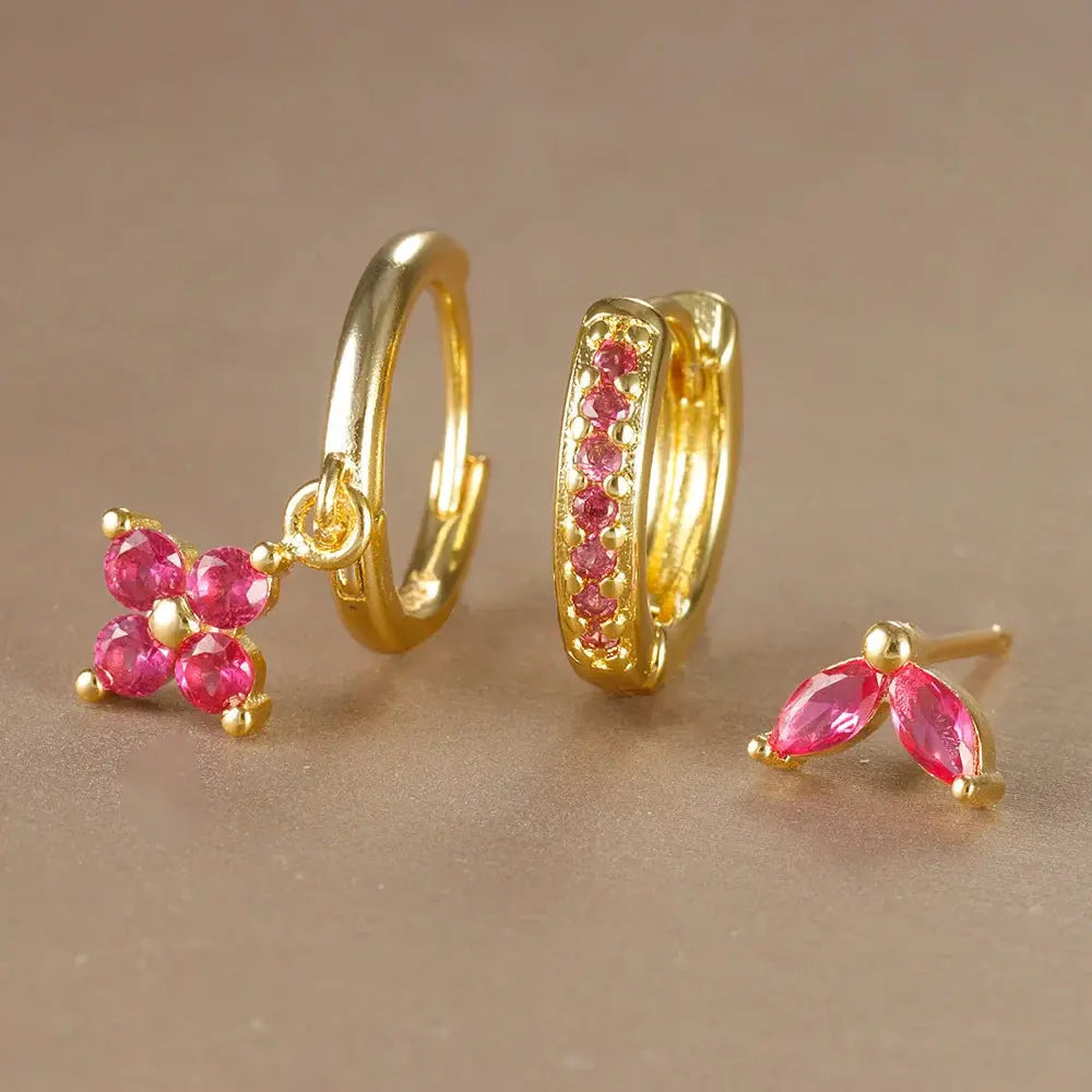 3PCS Flower Drop and Dangle Earring-13