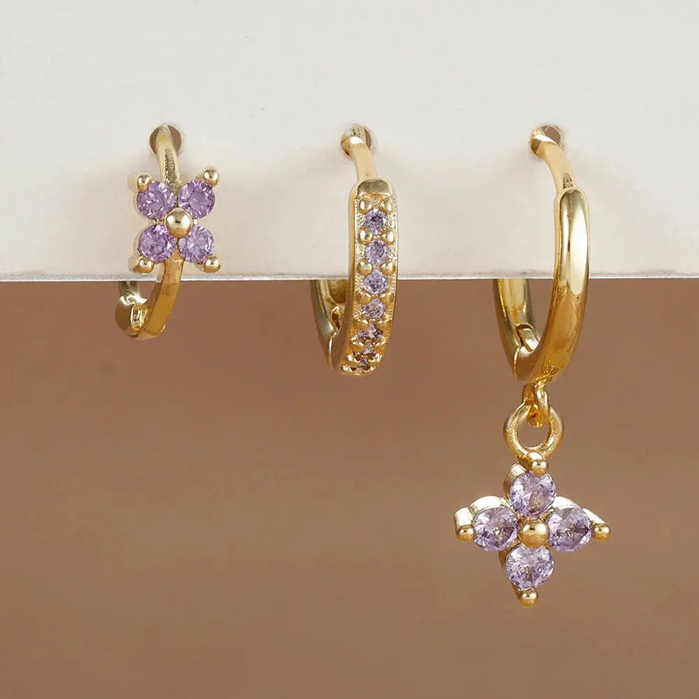 3PCS Flower Drop and Dangle Earring-18