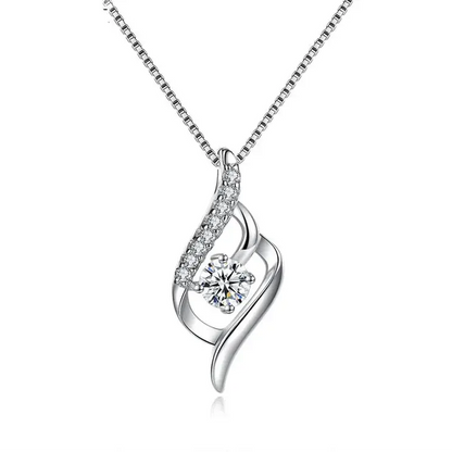 925 Silver Feather Zircon Pendant Necklace-0