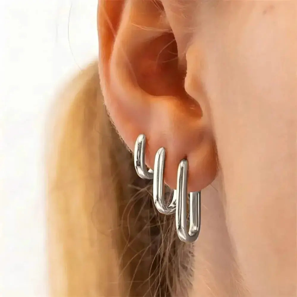 Minimalist Huggie Square Hoop Earrings-4