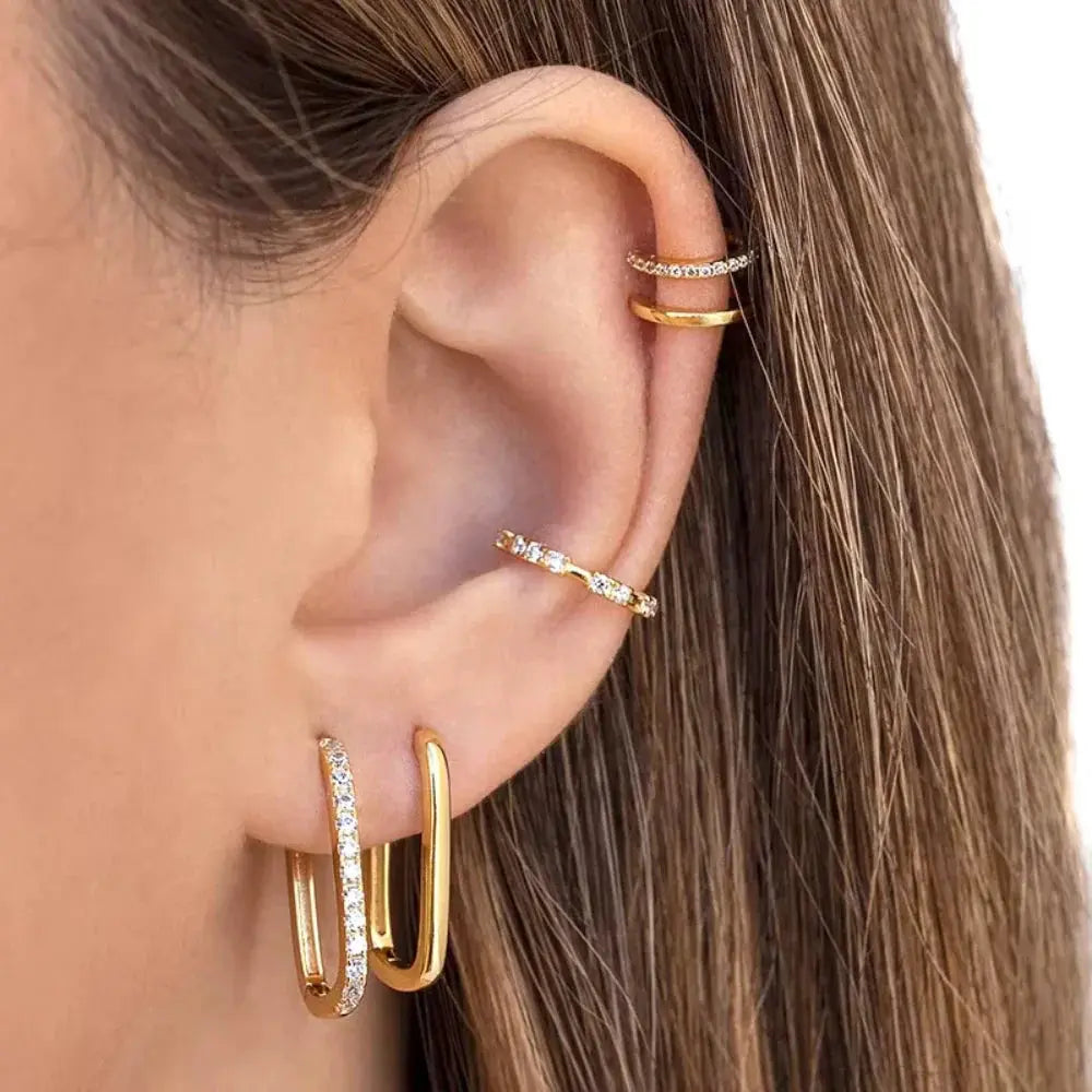 Minimalist Huggie Square Hoop Earrings-2
