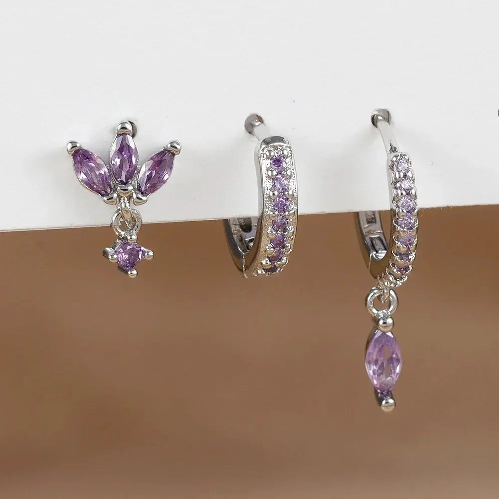 3PCS Horse Eye Zircon Stud Earrings-9