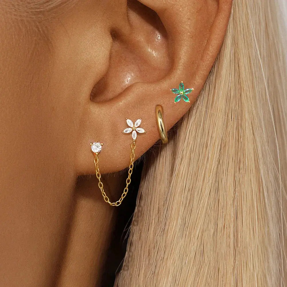 3PCS Zircon Flower Ear Stud Earrings-1