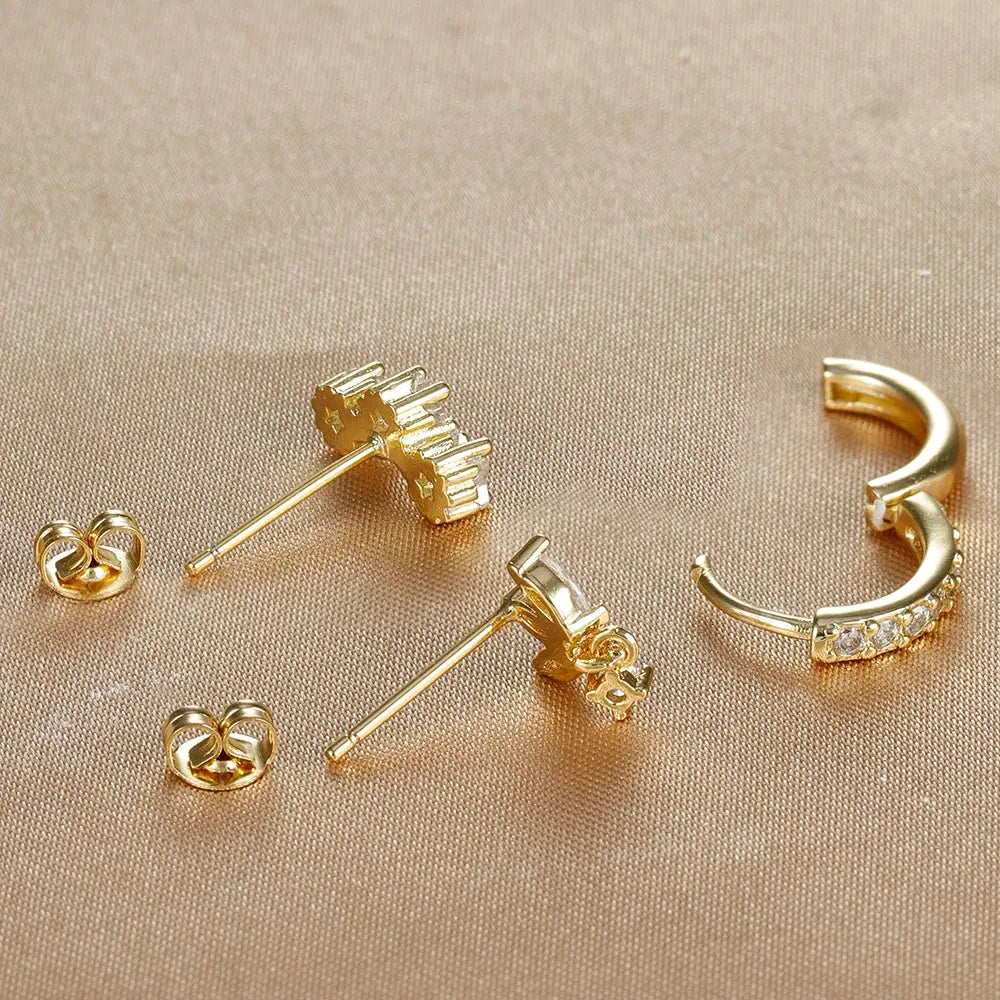 3PCS Star Zircon Hoop Huggie Earrings-3