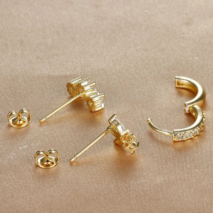 3PCS Star Zircon Hoop Huggie Earrings-3