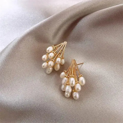 Elegant Gold & Pearl Cluster Earrings-3