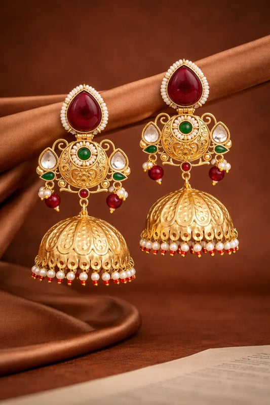 Tejaswini Royal Kundan Jhumki Earrings-0