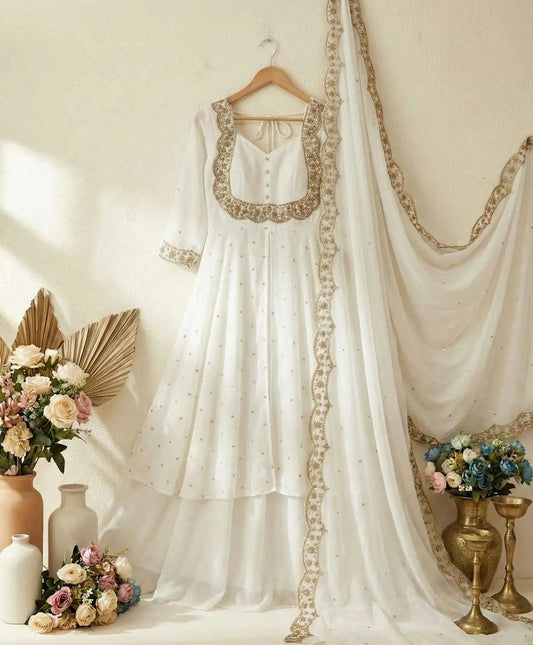 Aafreen Ivory Zari Festive Cape Set-0