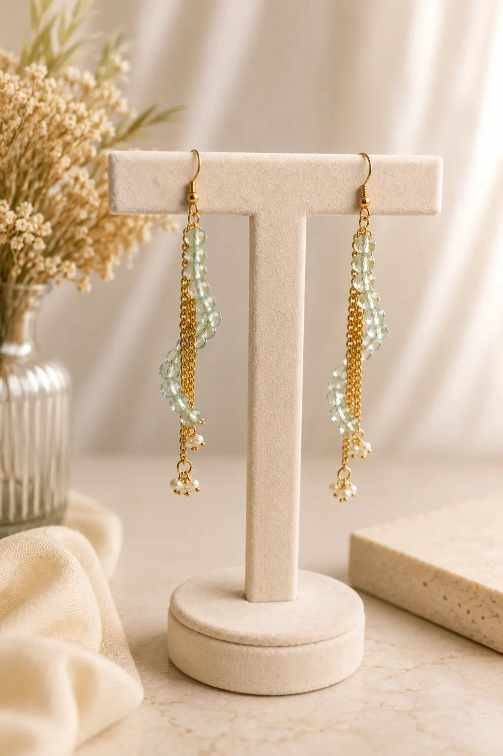 Mint Pearl Cascade Earrings-1