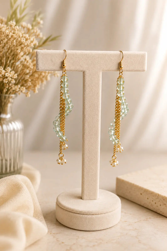 Mint Pearl Cascade Earrings-1