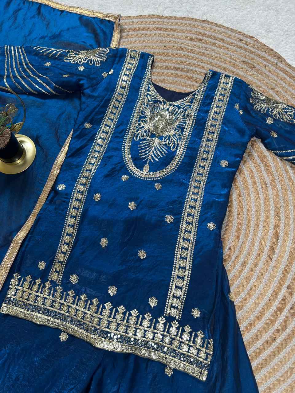 BlueMoon Embroidered Silk Kids Plazzo Set with Dupatta-4