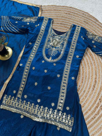 BlueMoon Embroidered Silk Kids Plazzo Set with Dupatta-4
