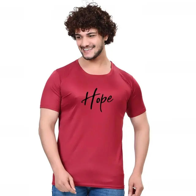 Round Neck Printed T-Shirt for Men (Maroon, S) 18594
