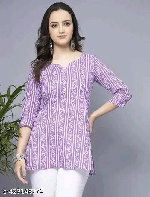 Lavender Short Kurti, Stylish Women's Pure Cotton kurti 13374
