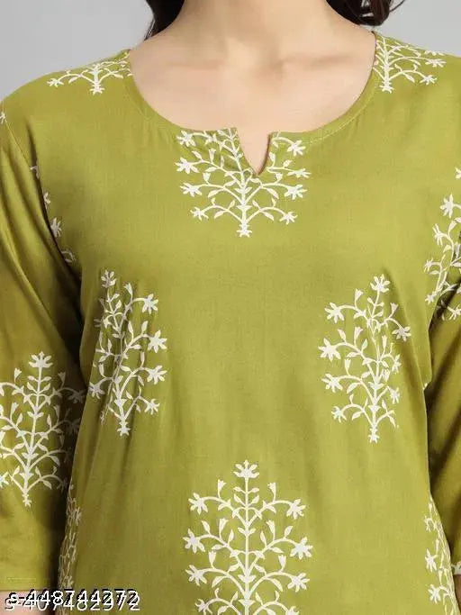 Printed Rayon Green Short Kurti For Girls and Women 13374