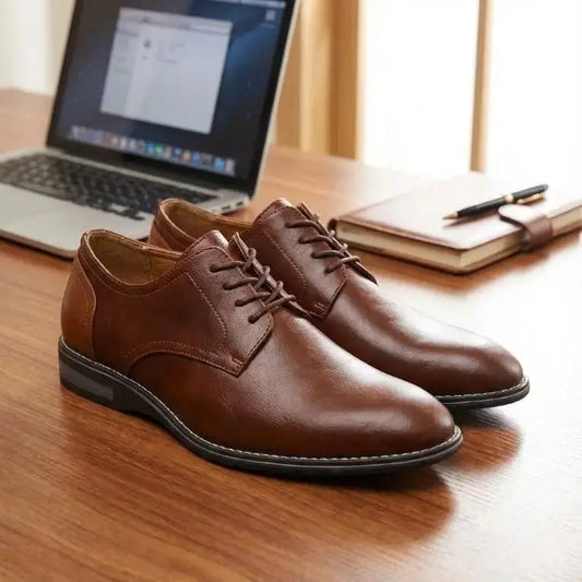 BRITISH STYLISH VEGAN LEATHER SEMI CASUAL BROWN LACE UP SHOES