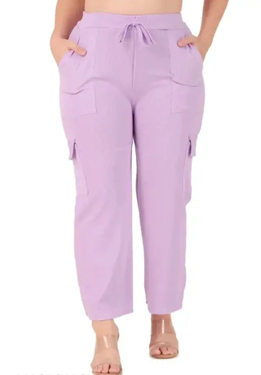 Cotton Blend Straight Fit Trouser for Women (Purple, S) 18594