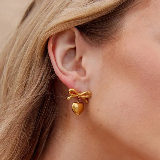 Mary Bow Heart Drop Earrings..-1
