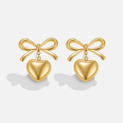 Mary Bow Heart Drop Earrings..-0
