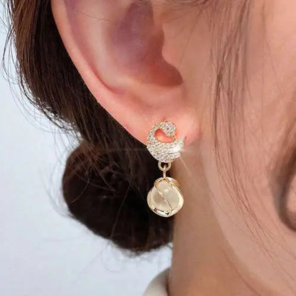 Cozy Crystal Swan Drop Earrings-1