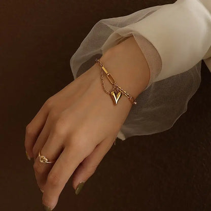 Anti-Tarnish Gold Heart Charm Bracelet -Dainty & Durable Love Jewelry-2