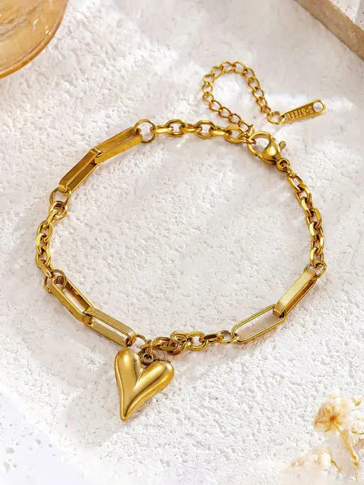 Anti-Tarnish Gold Heart Charm Bracelet -Dainty & Durable Love Jewelry-3
