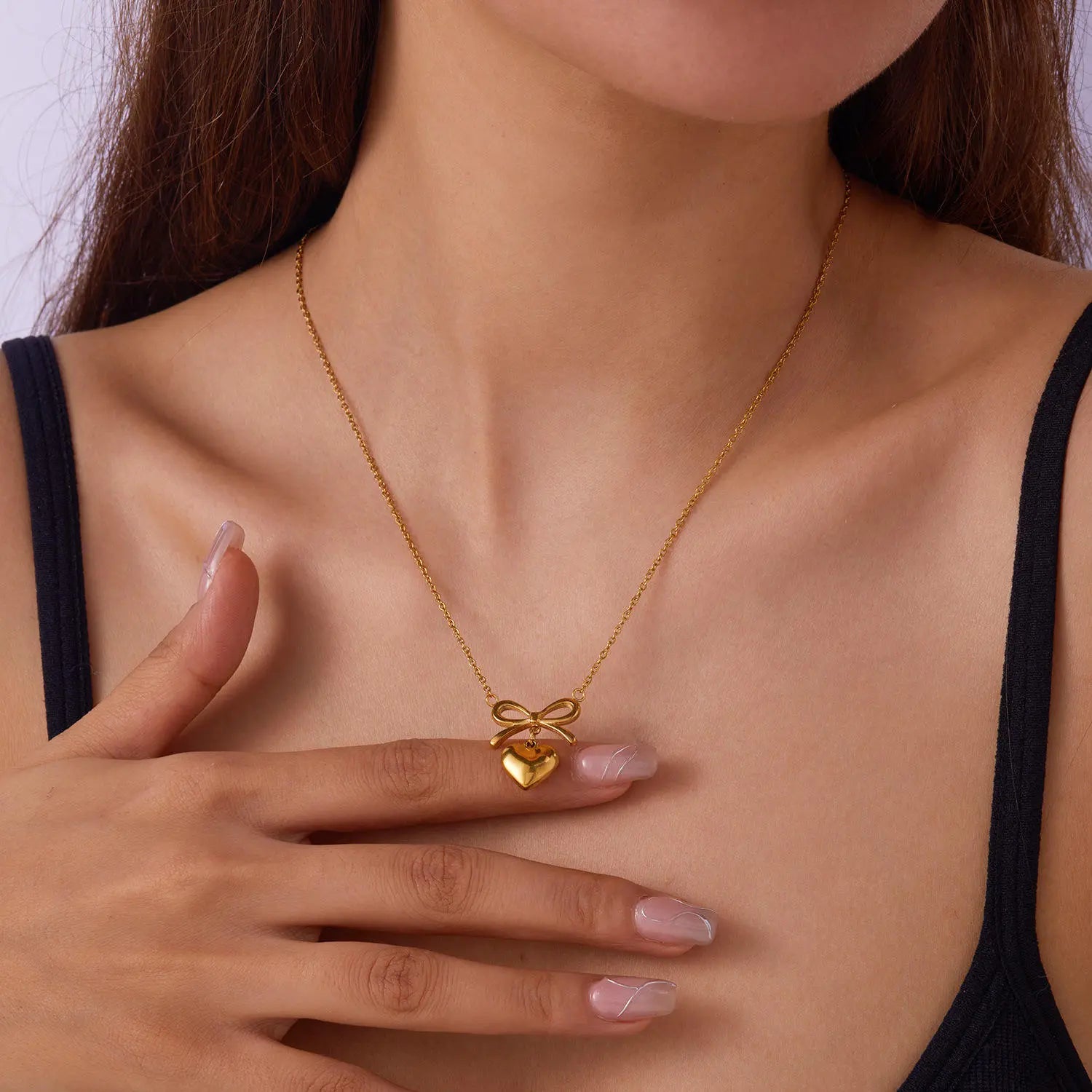 Bow Heart Pendant Necklace -Dainty Cute Pendant Jewelry Gift-3