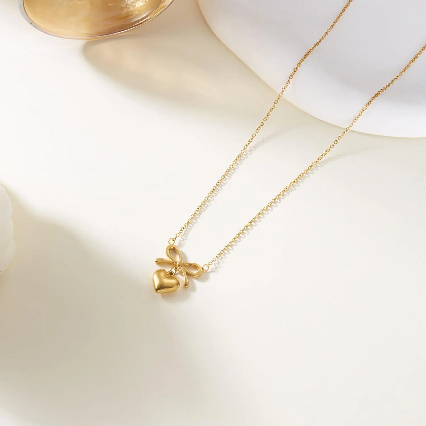Bow Heart Pendant Necklace -Dainty Cute Pendant Jewelry Gift-2
