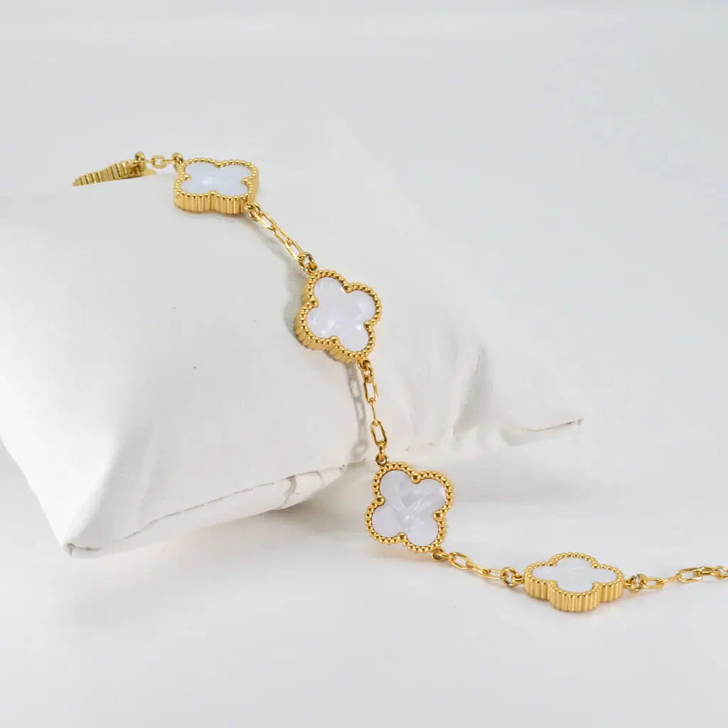 White Four Leaf Clover Bracelet - Lucky Charm Jewelry-3