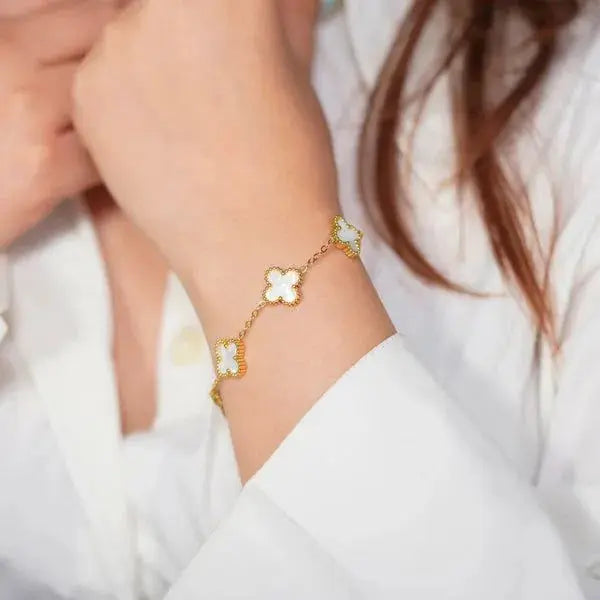White Four Leaf Clover Bracelet - Lucky Charm Jewelry-4