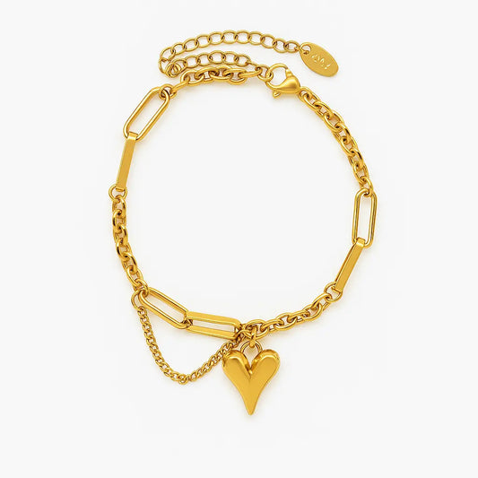 Anti-Tarnish Gold Heart Charm Bracelet -Dainty & Durable Love Jewelry-0
