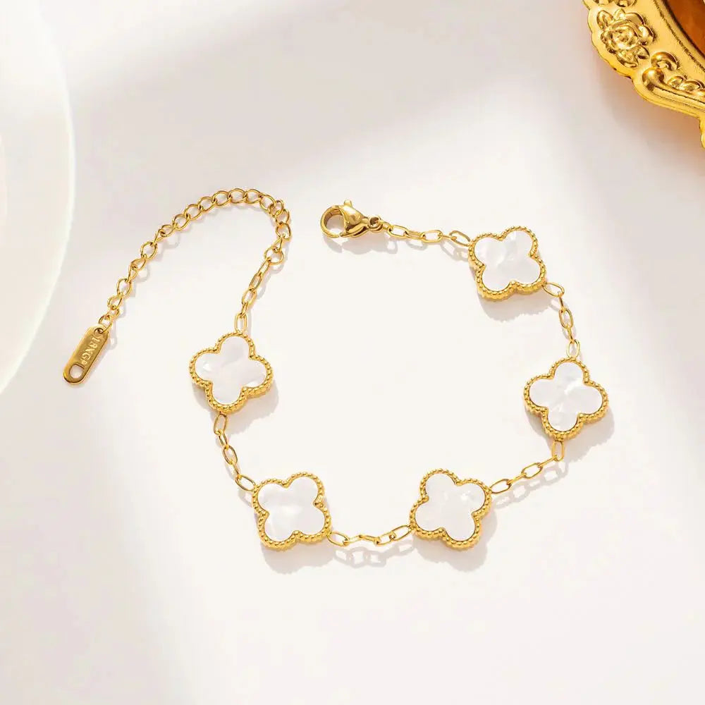 White Four Leaf Clover Bracelet - Lucky Charm Jewelry-2