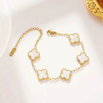 White Four Leaf Clover Bracelet - Lucky Charm Jewelry-2