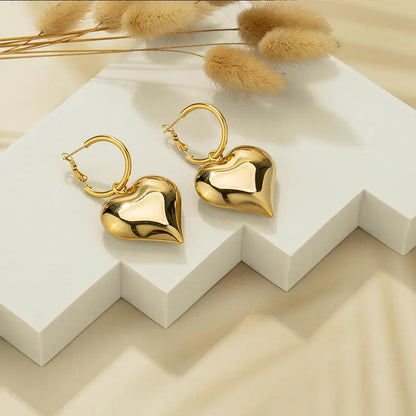Chunky Heart Hoop Earrings-3