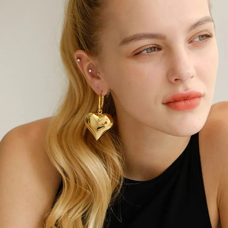 Chunky Heart Hoop Earrings-4
