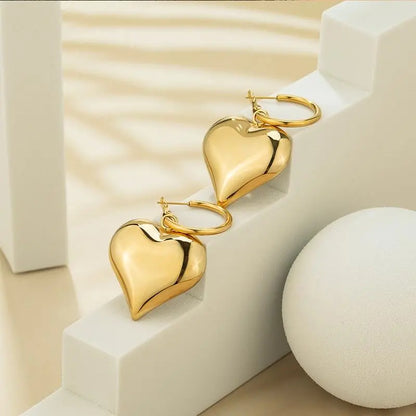 Chunky Heart Hoop Earrings-1