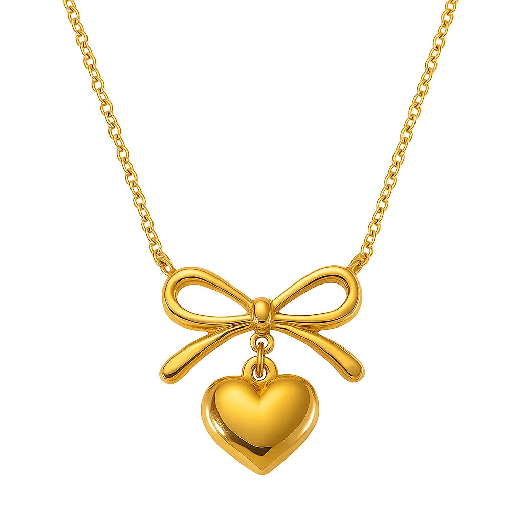 Bow Heart Pendant Necklace -Dainty Cute Pendant Jewelry Gift-0