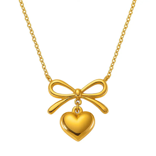 Bow Heart Pendant Necklace -Dainty Cute Pendant Jewelry Gift-0