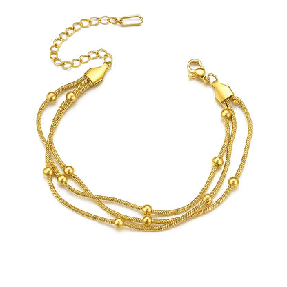 Triple Layer Gold Chain Bracelet with Beads E-legant Women’s Jewelry-0