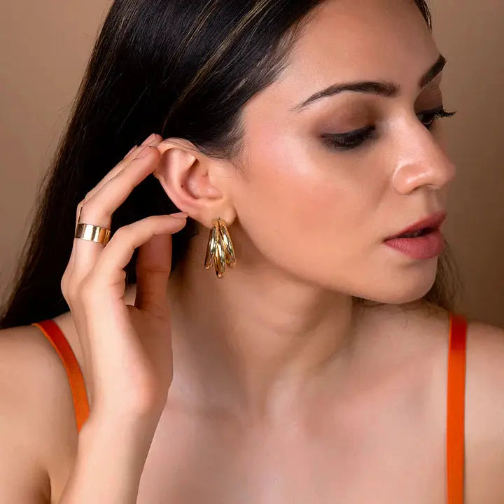 Chunky Gold Triple Hoop Earring-2